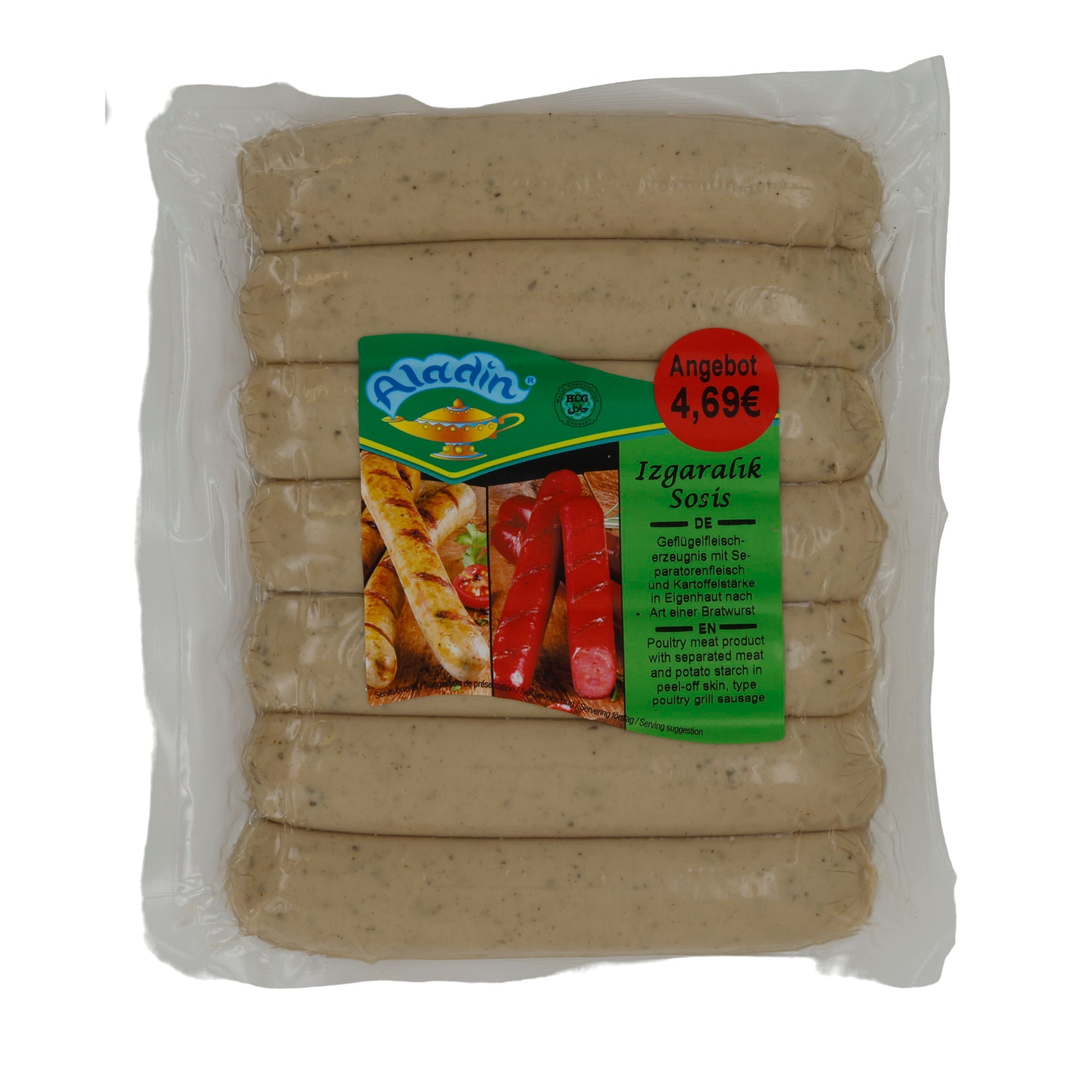 Bratwurst Aladin | Izgaralık Sosis | Würzig, Geflügelbratwurst | 700 g ALADIN